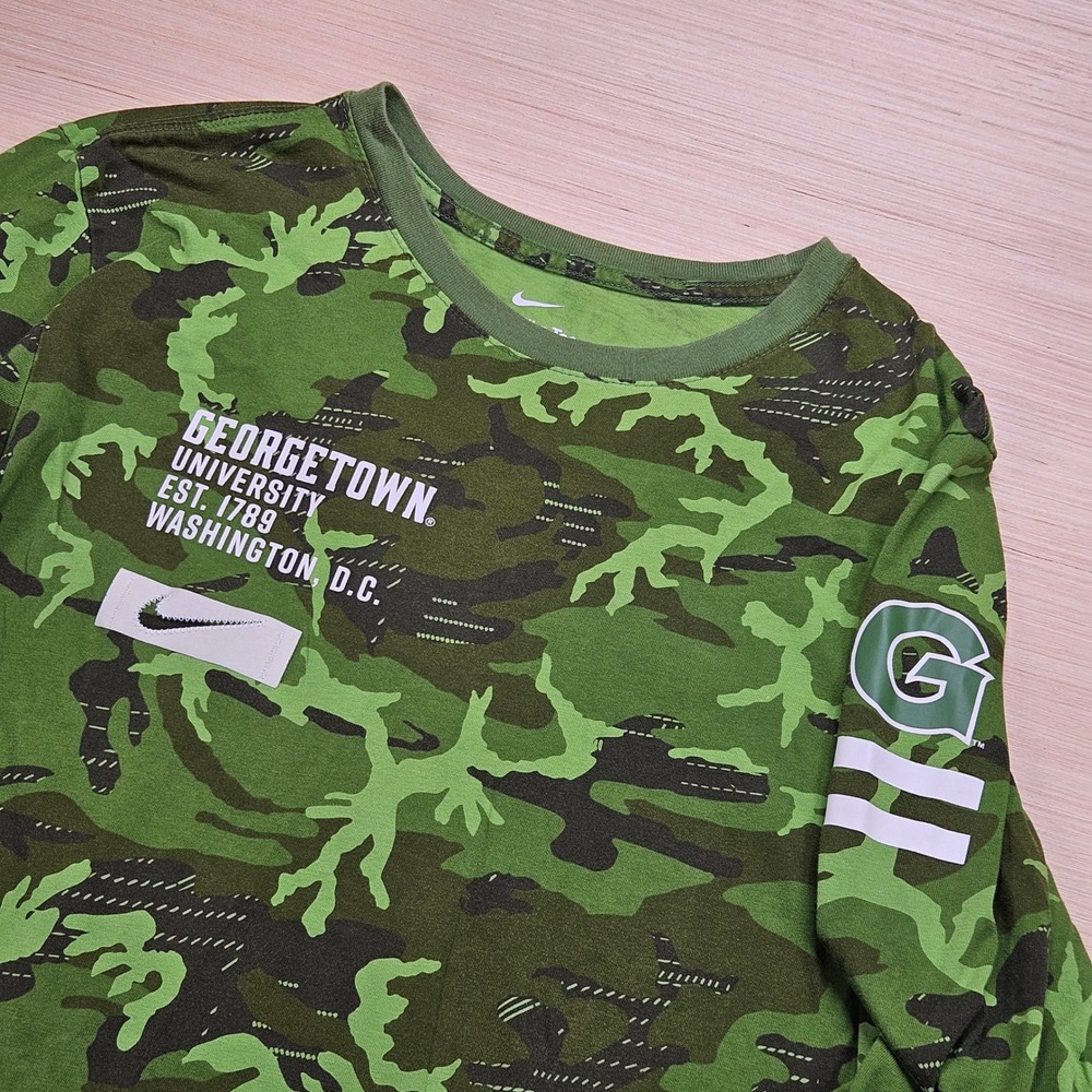 Georgetown University Nike Camo Long Sleeve Shirt Mens L Green DV8634-328